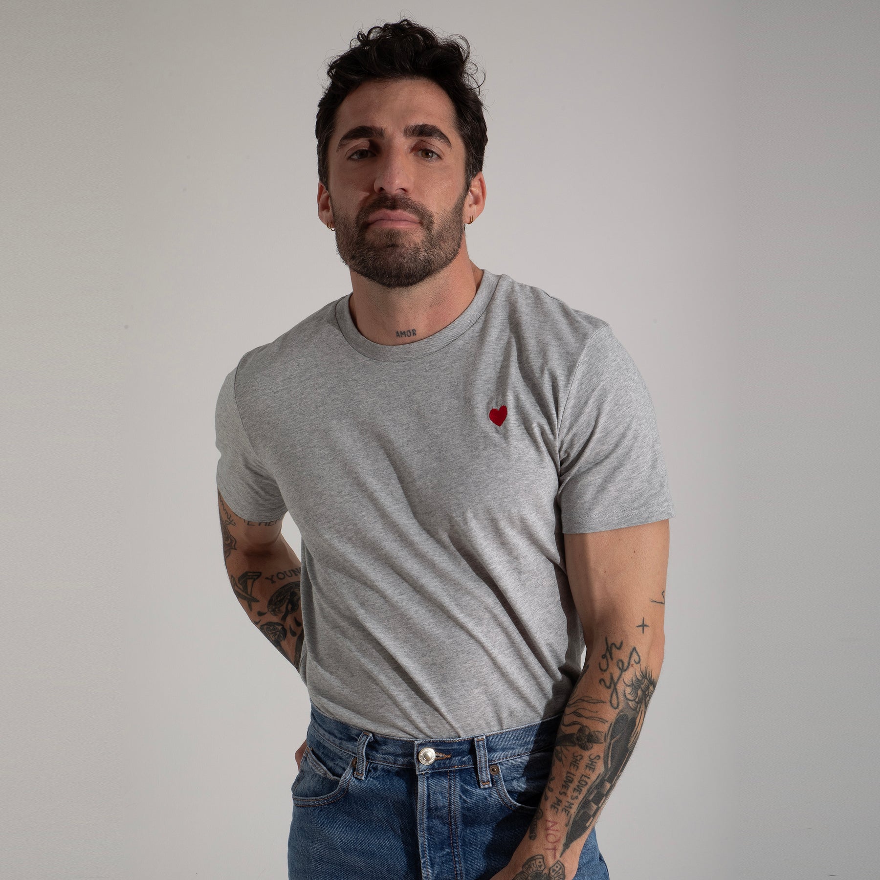 Heart Embroidered Grey T-Shirt
