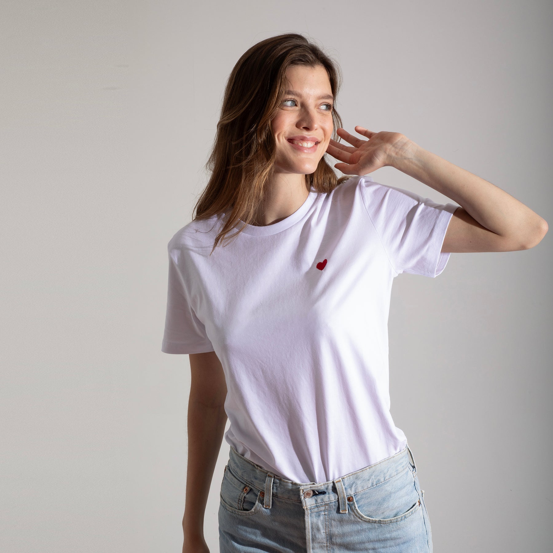 Heart Embroidered White T-Shirt