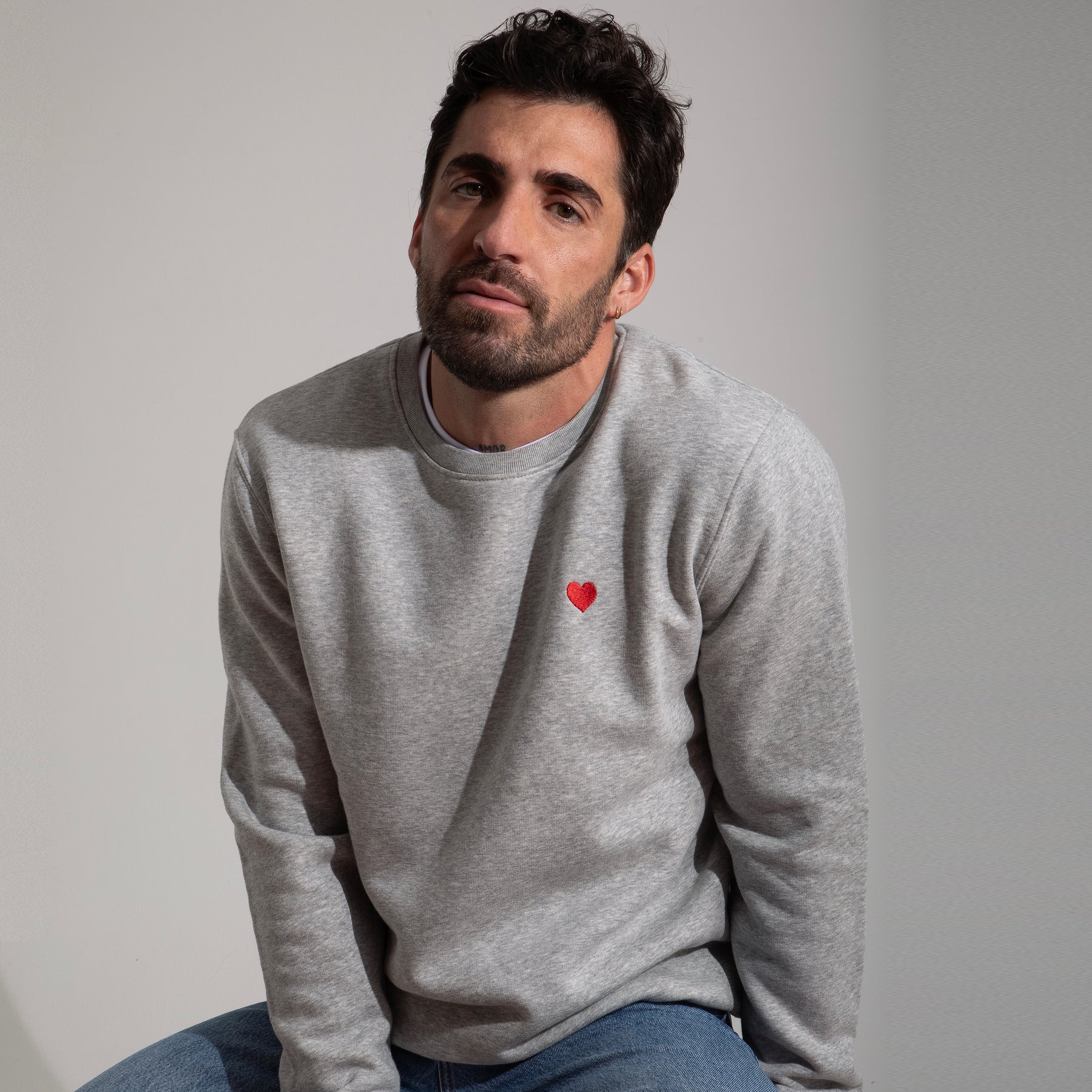 Heart Embroidered Grey Sweatshirt