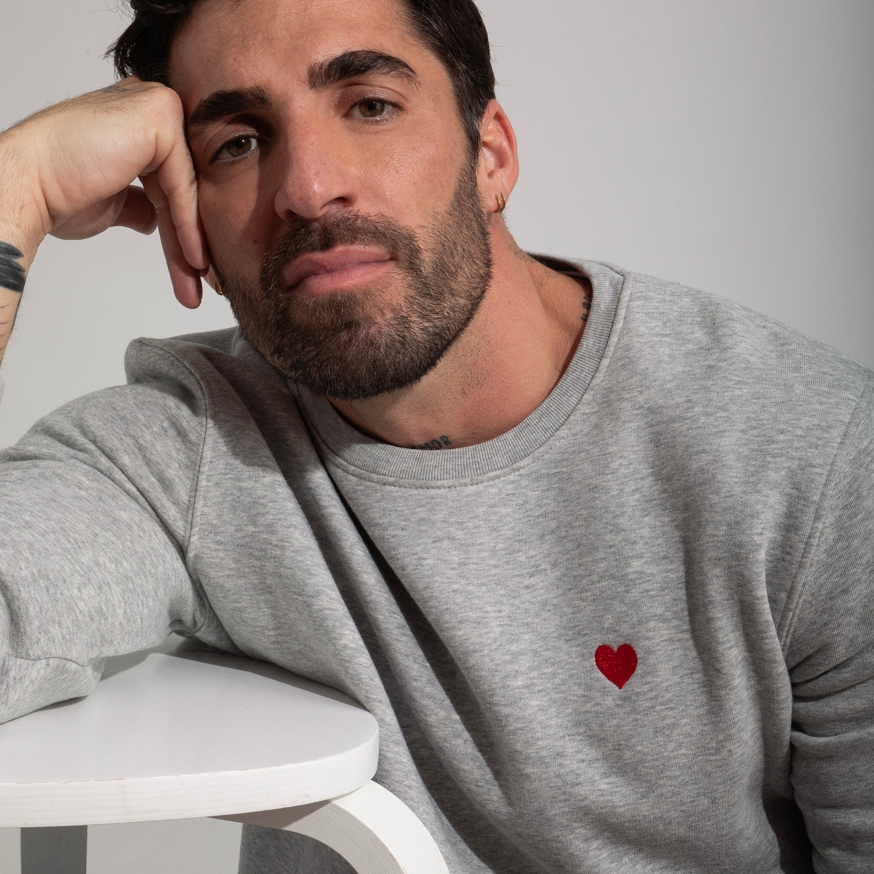 Heart Embroidered Grey Sweatshirt