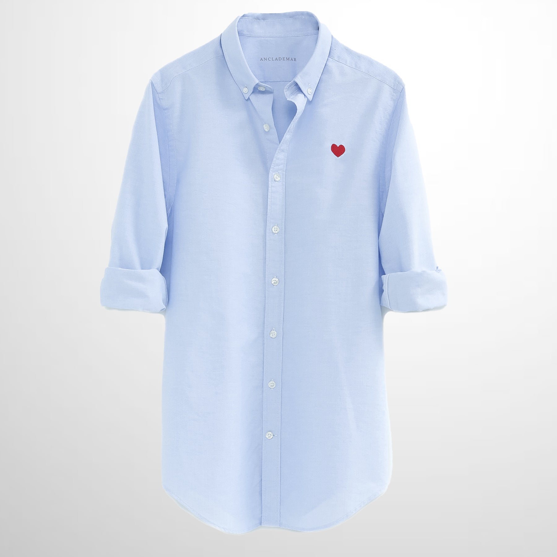 Heart Embroidered Blue Oxford Shirt