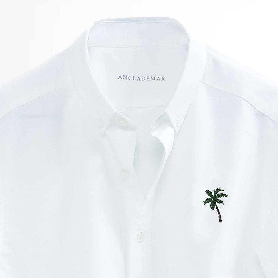 White Oxford Shirt. Palm Tree
