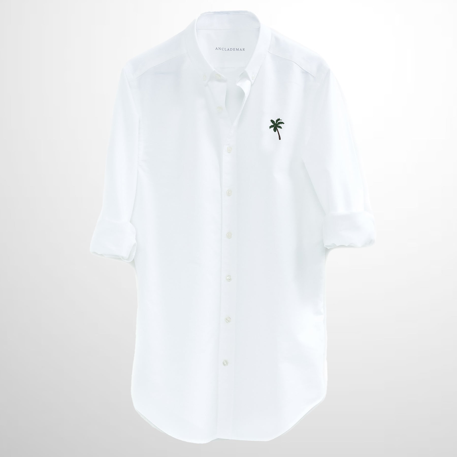 White Oxford Shirt. Palm Tree