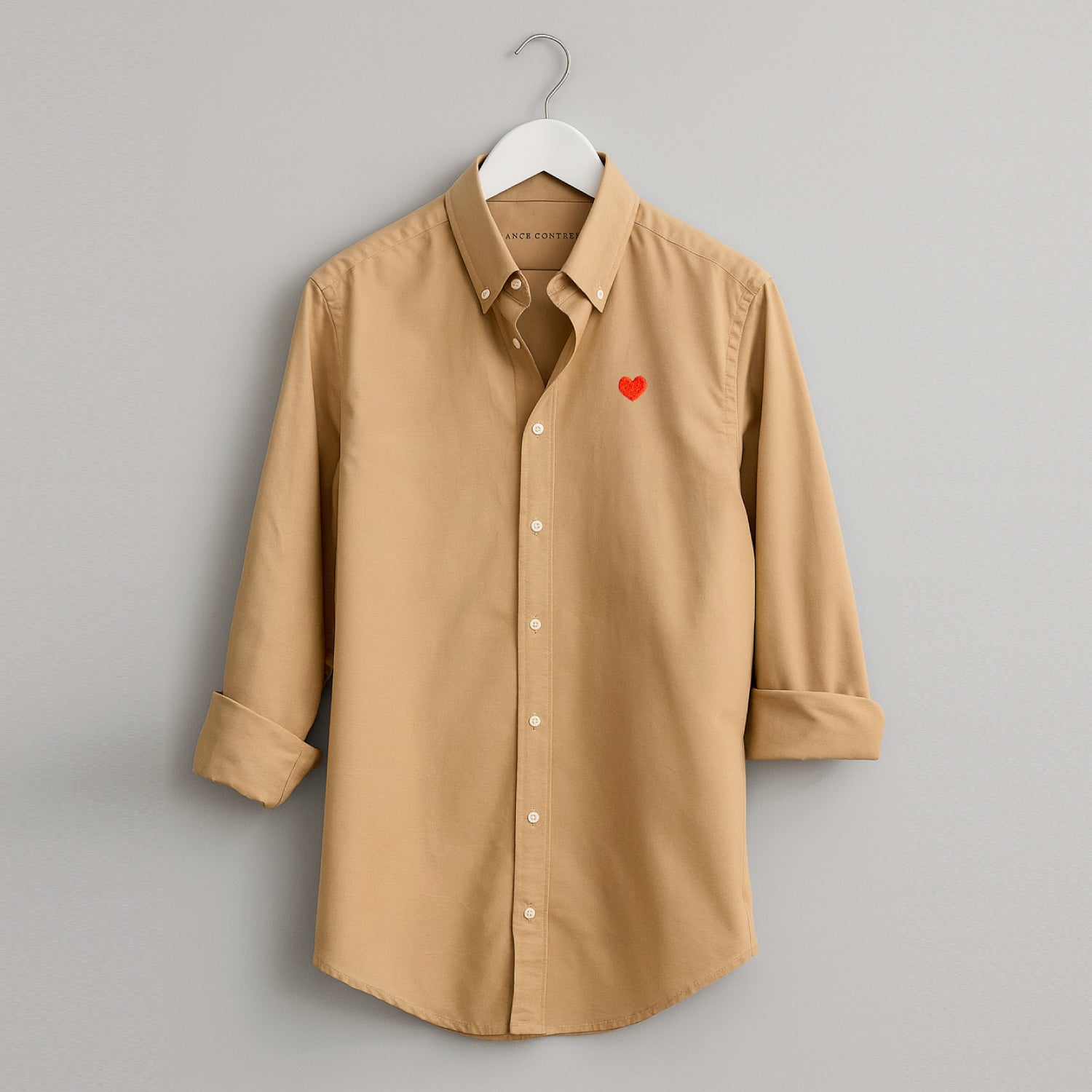 Camel Oxford Shirt. Heart Embroidered