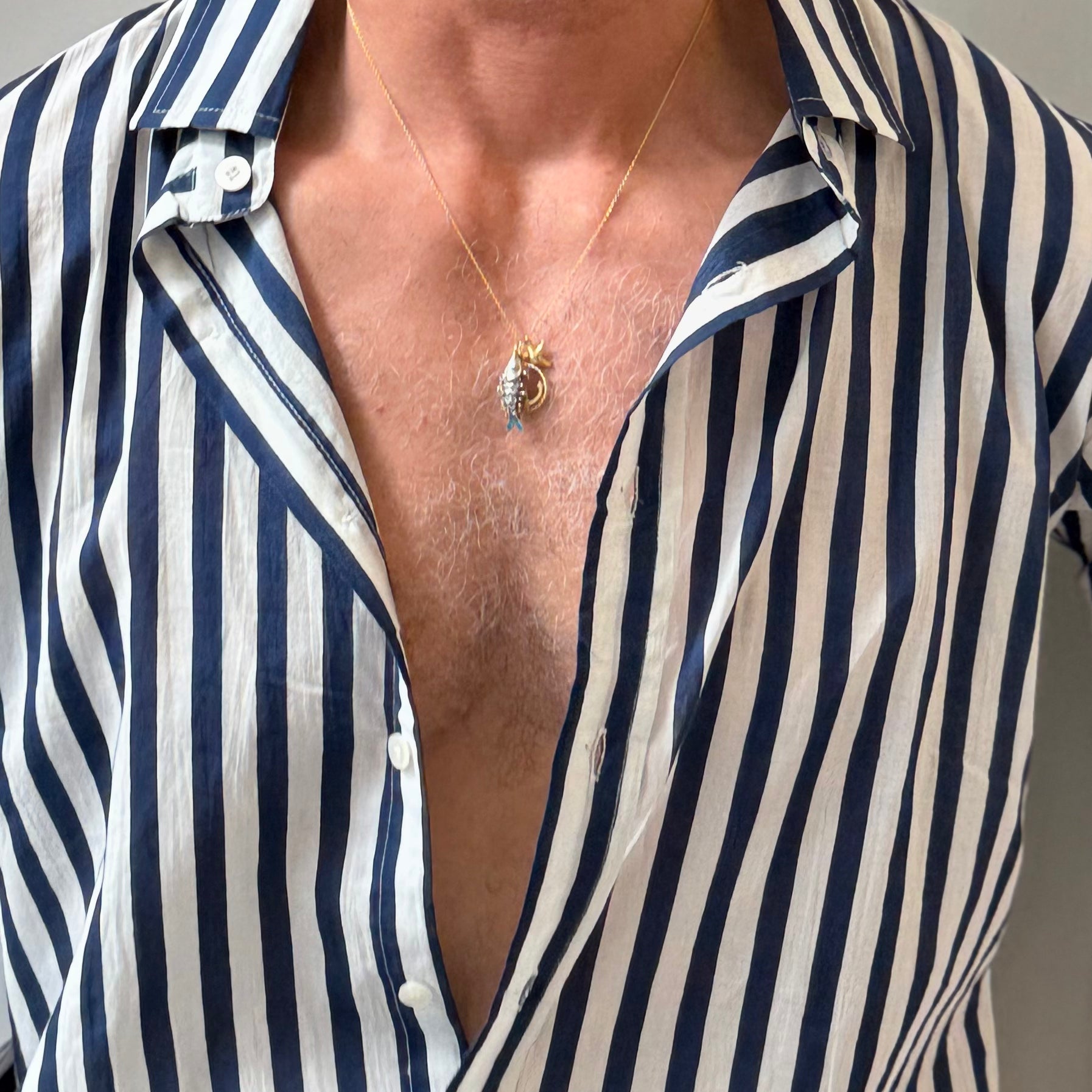 Camisa Algodón Ultra Ligero Rayas Navy