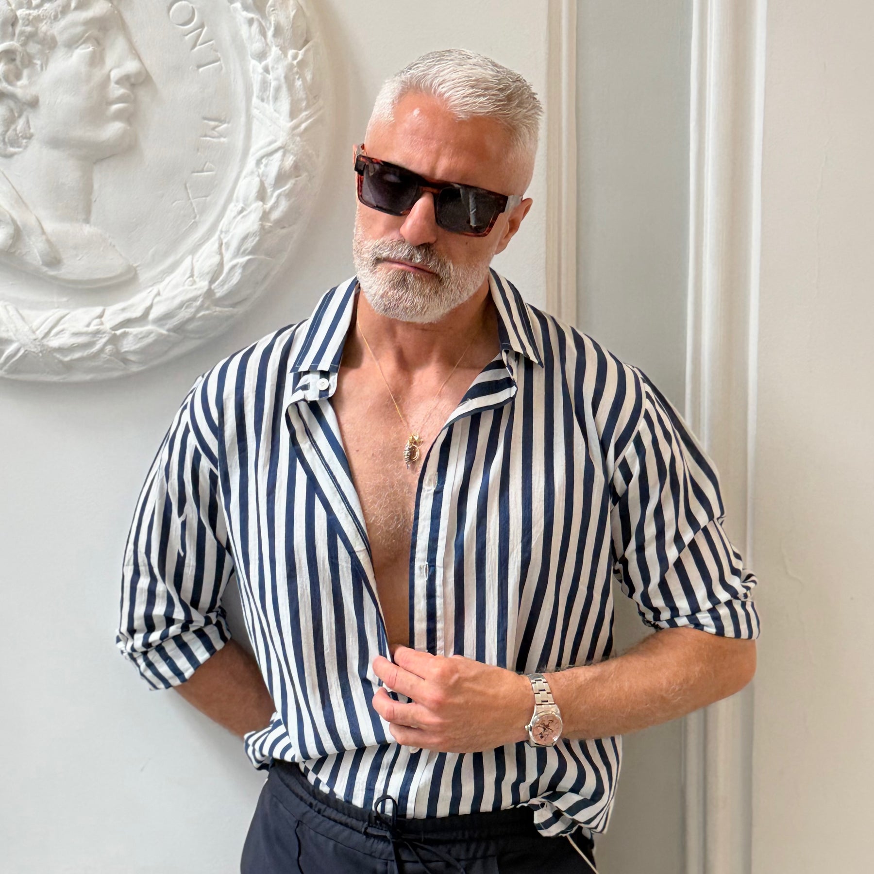 Camisa Algodón Ultra Ligero Rayas Navy