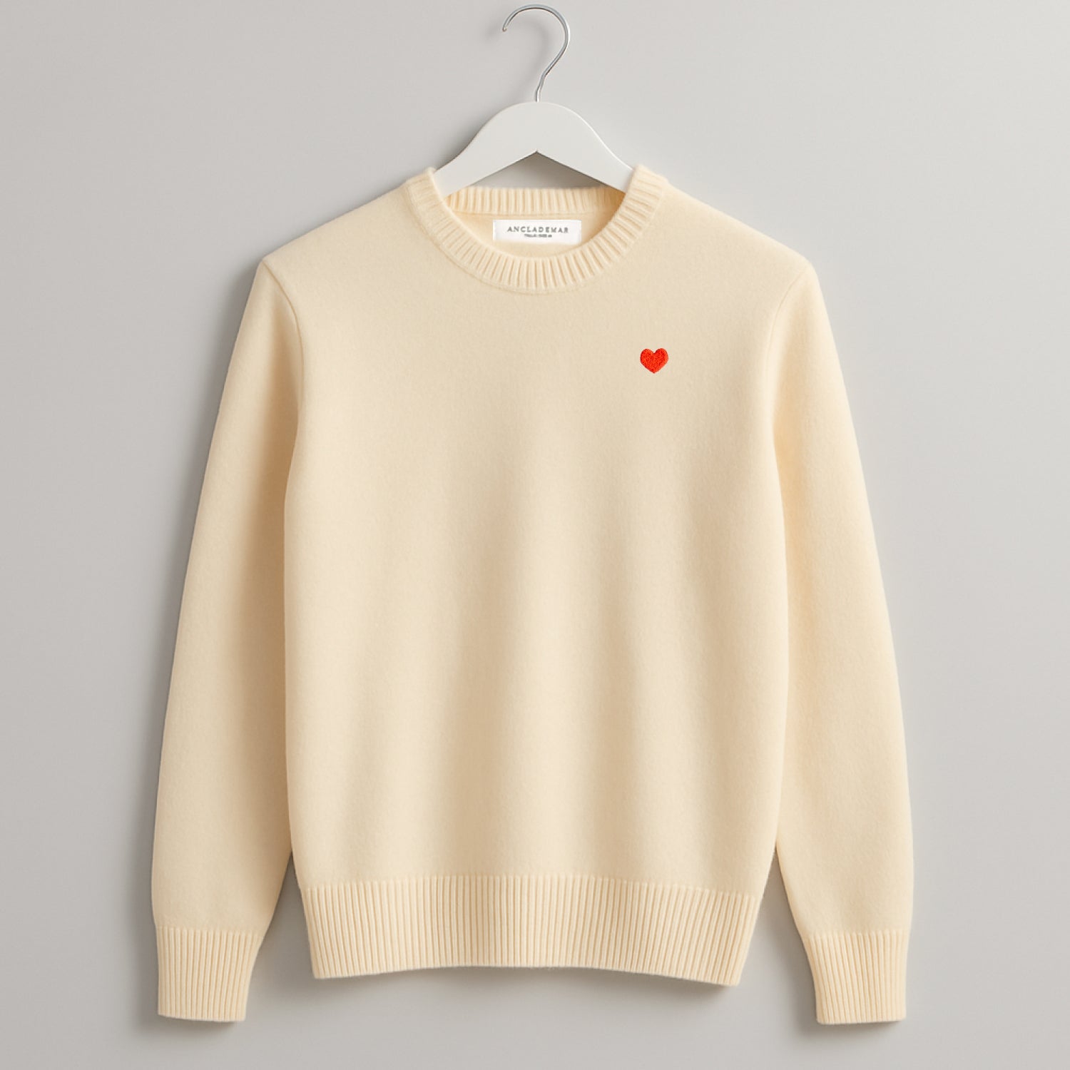 Cashmere Sweater Camel. Heart Embroidered