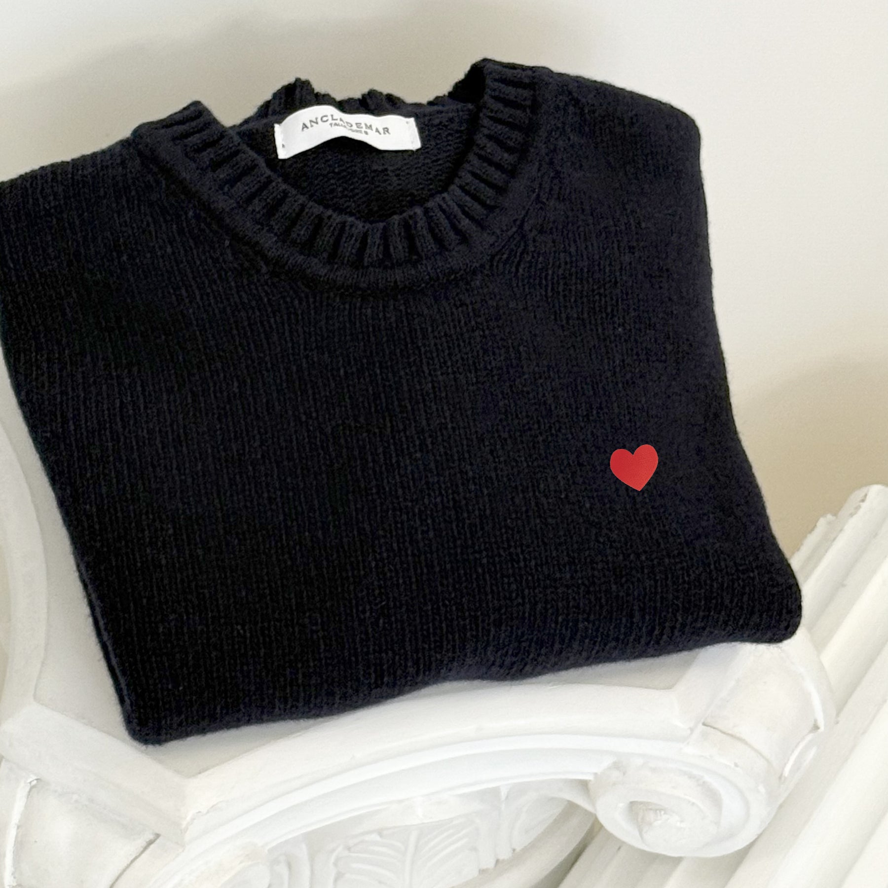 Merino Wool Seater Navy Blue. Heart Embroidered