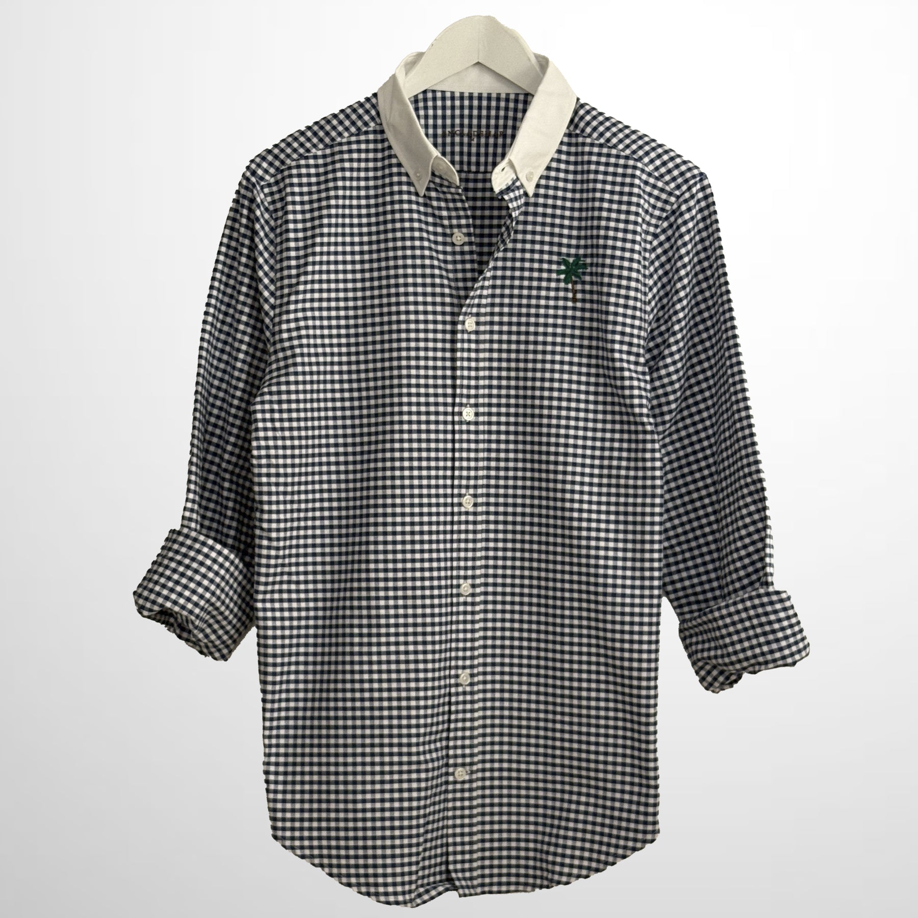 Vichy Oxford Shirt. Palm Tree Embroidered
