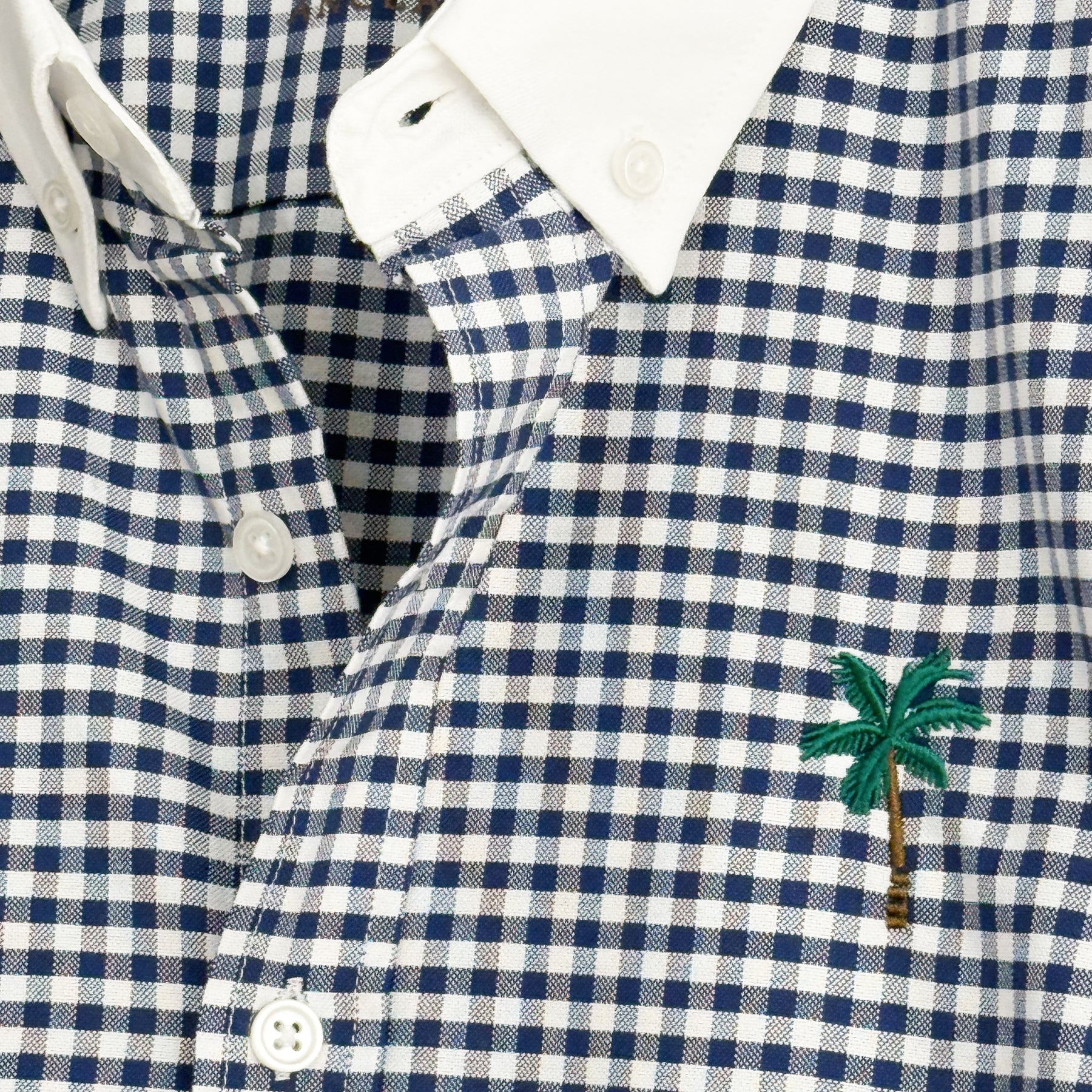 Vichy Oxford Shirt. Palm Tree Embroidered
