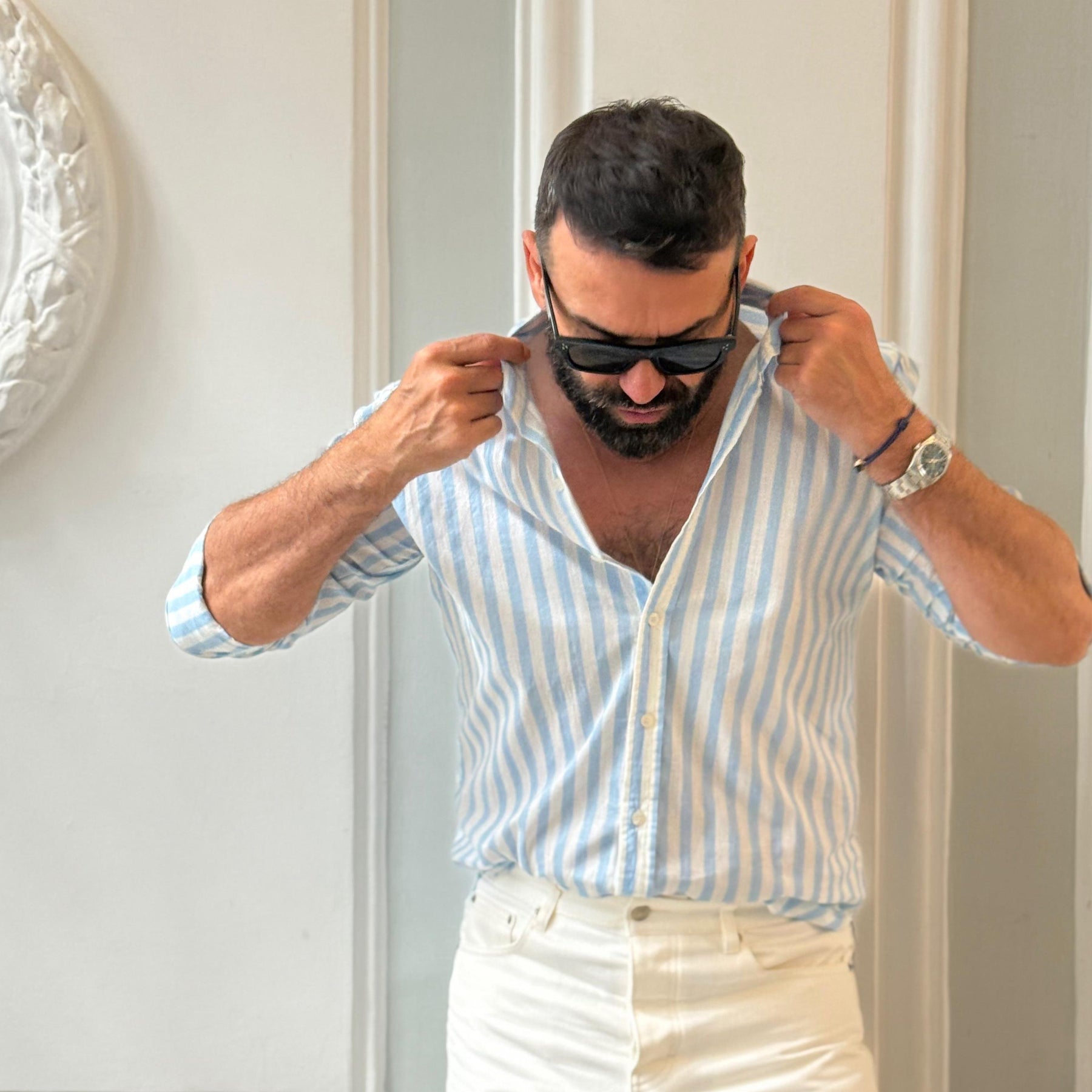 Navy Blue Stripped Cotton Shirt