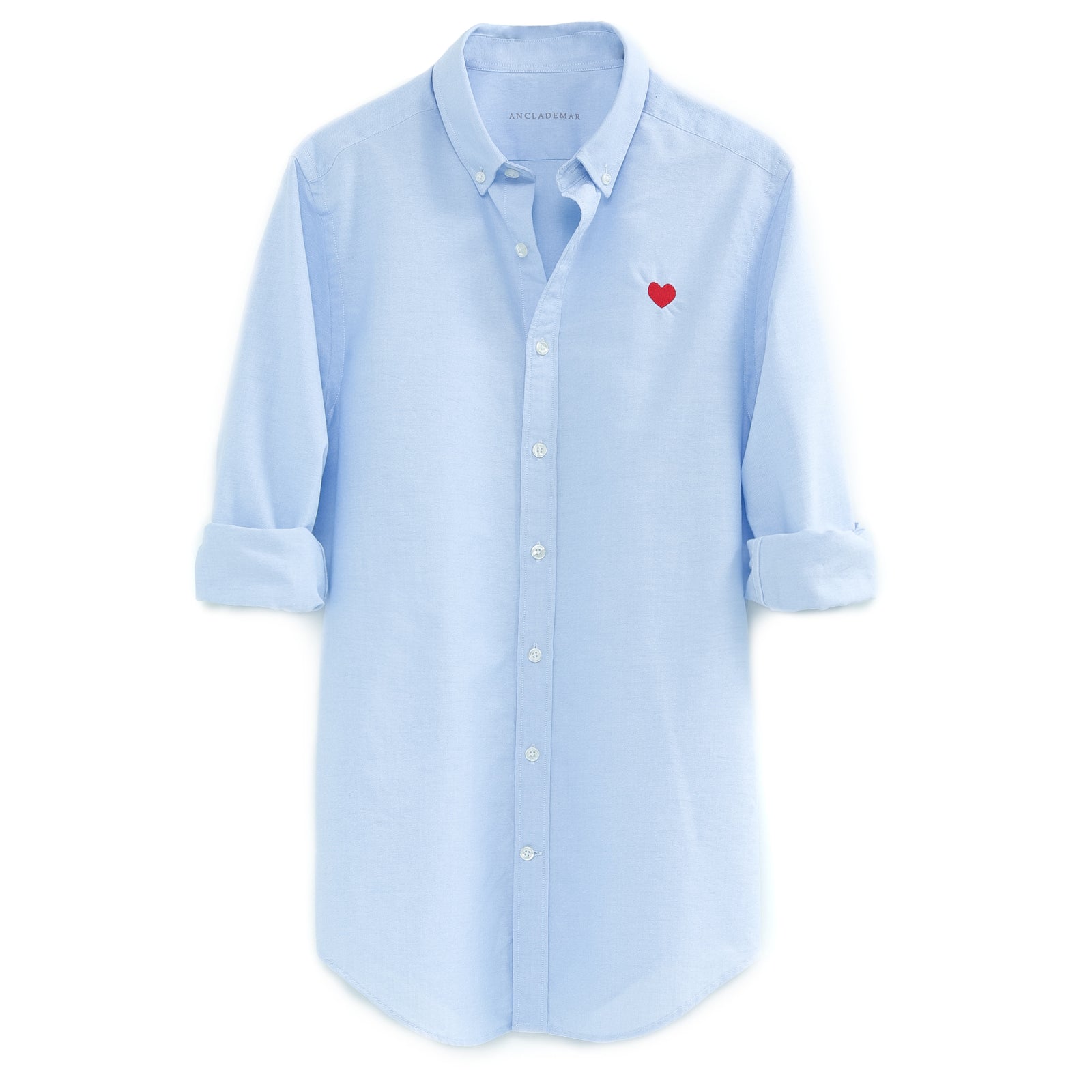 Heart Embroidered Blue Oxford Shirt
