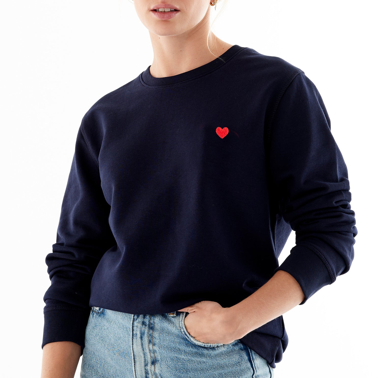 Heart Embroidered Navy Sweatshirt
