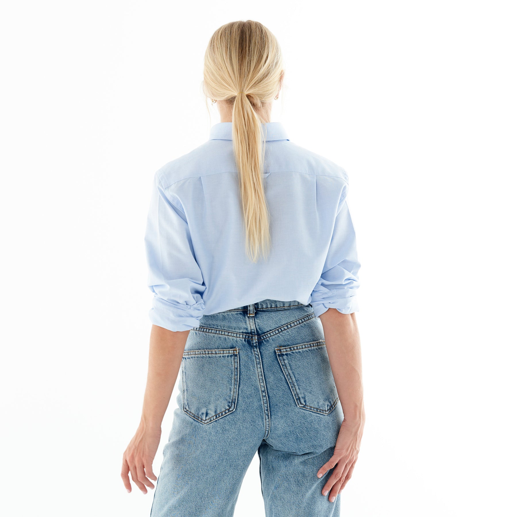 Heart Embroidered Blue Oxford Shirt