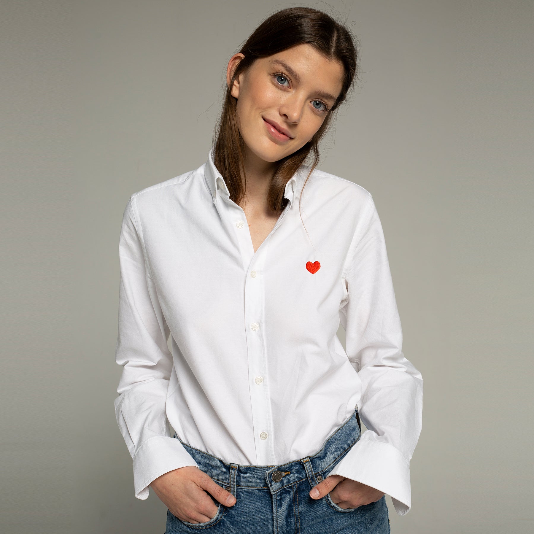 Camisa Oxford Blanca Corazón