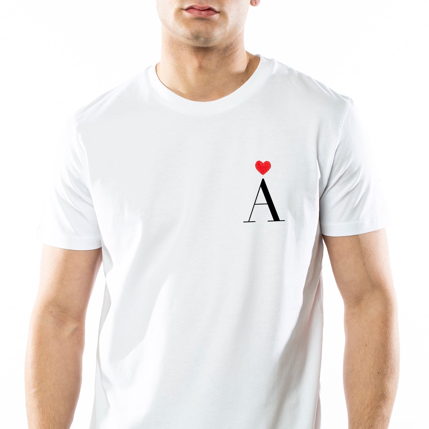 Personalized Heart Embroidered White T-Shirt