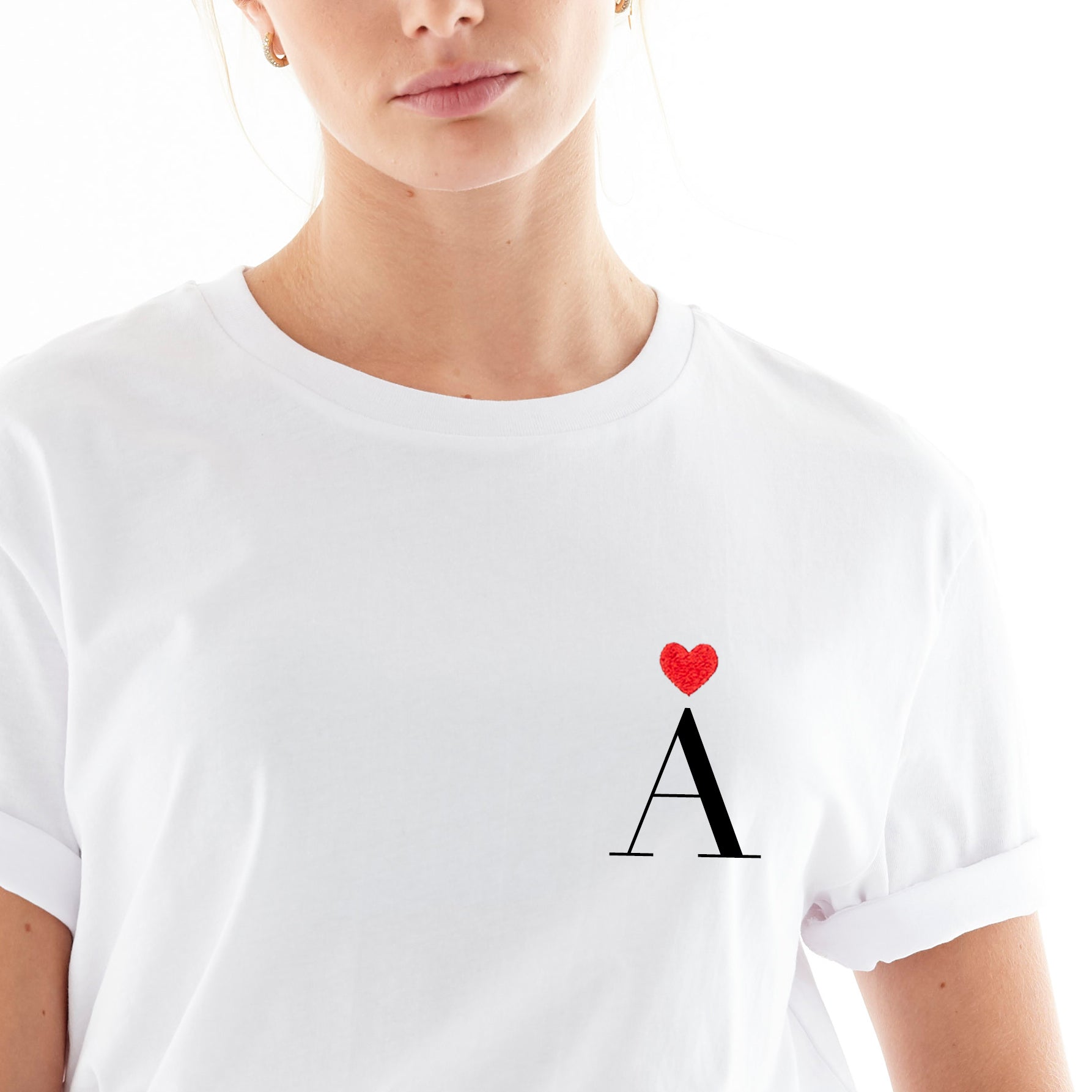 Personalized Heart Embroidered White T-Shirt