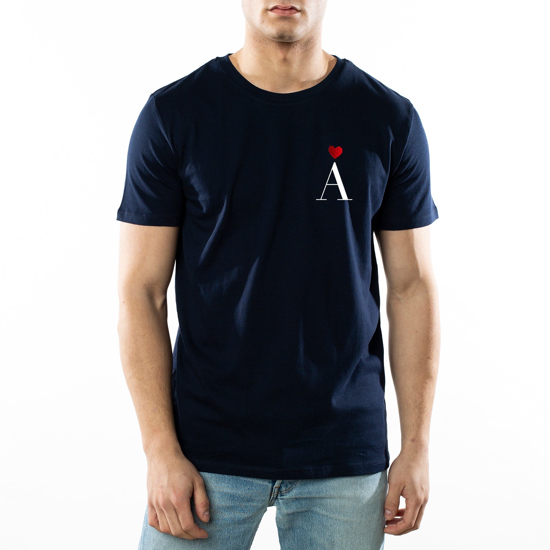 Personalized Heart Embroidered Navy T-Shirt