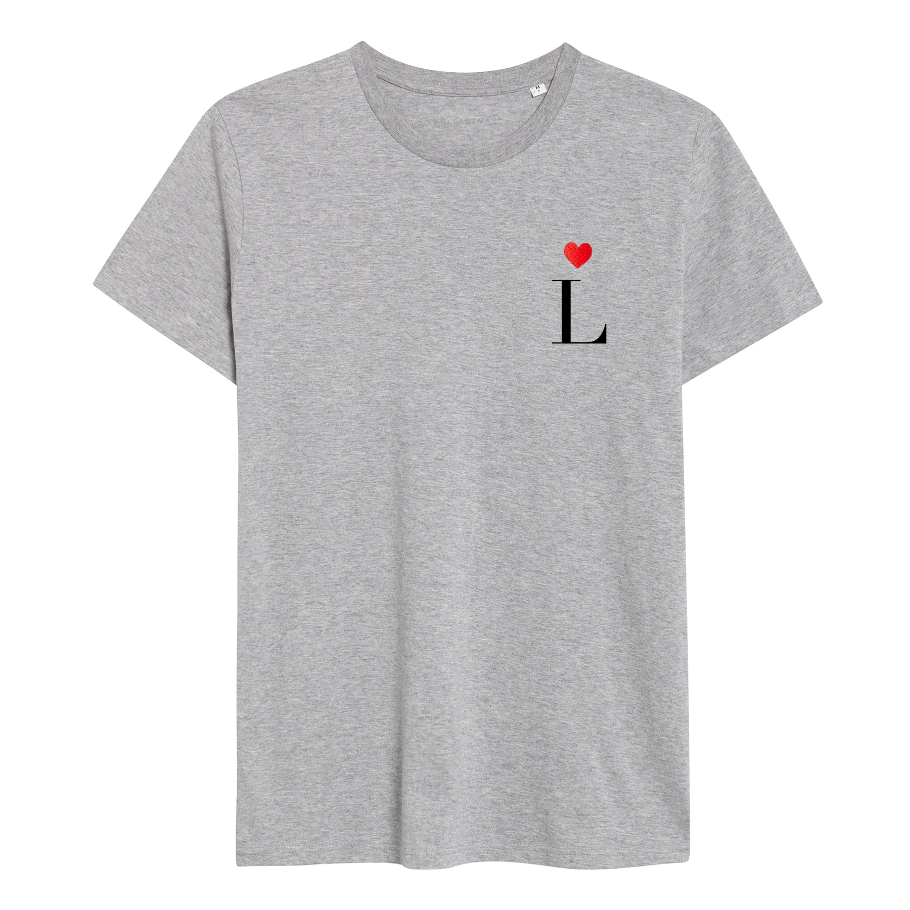 Personalized Heart Embroidered Grey T-Shirt