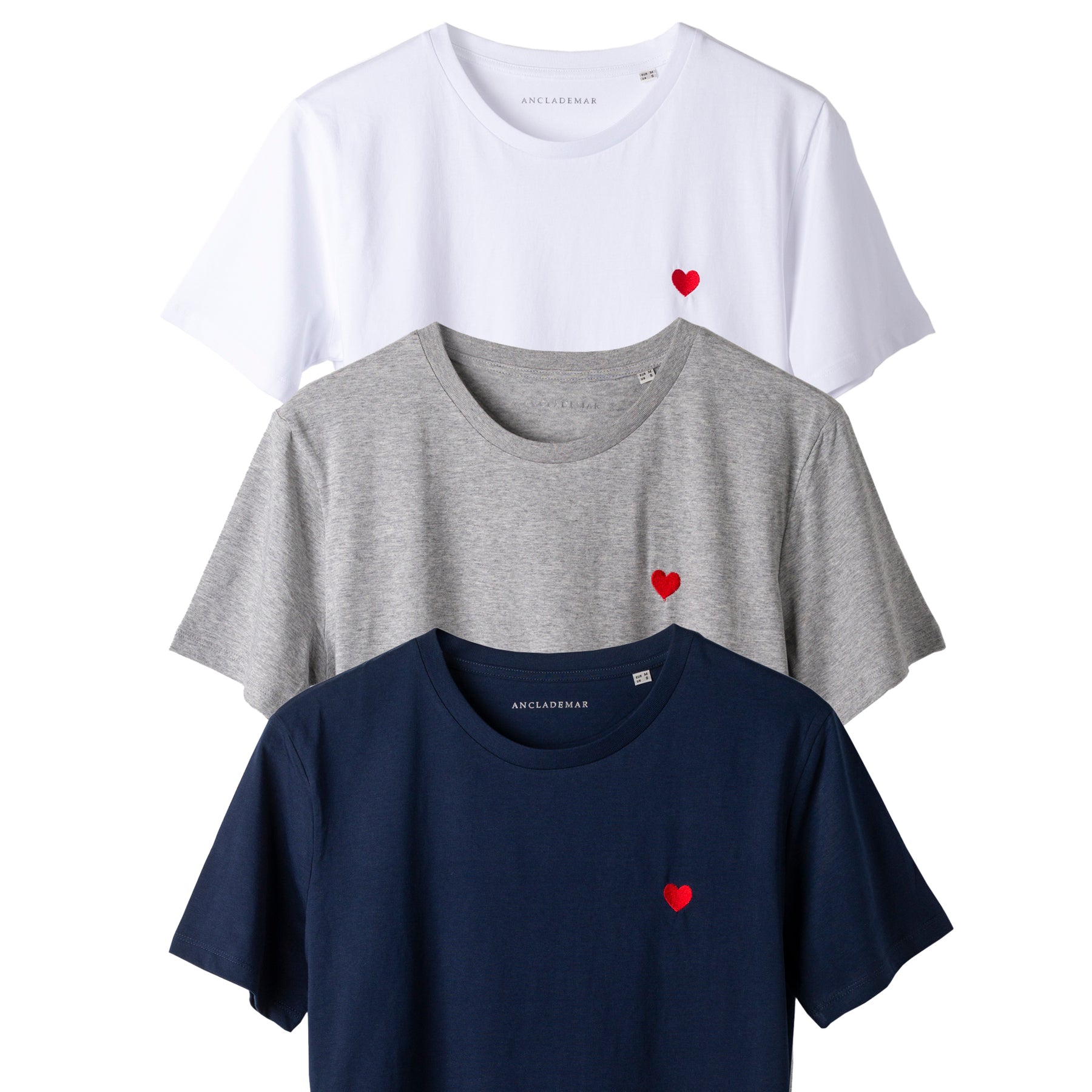 Camiseta Corazón Bordado. Pack 3