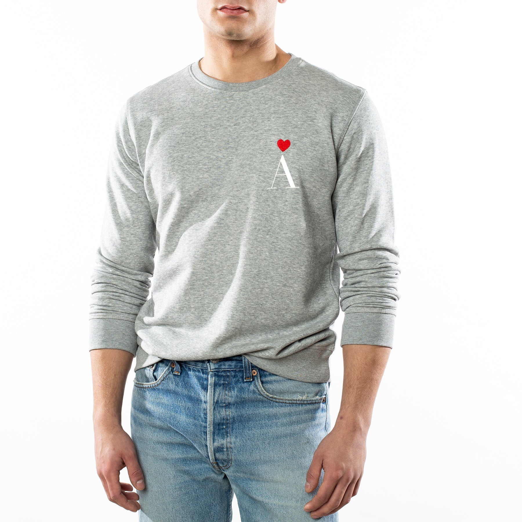 Personalized Heart Embroidered Grey Sweatshirt