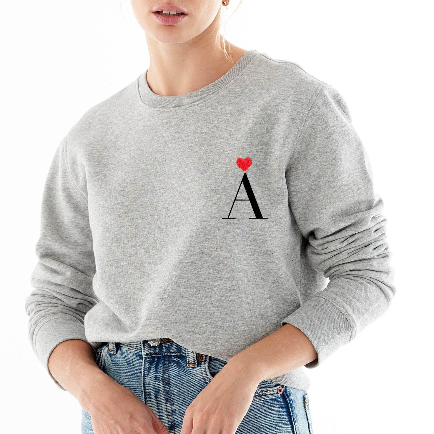 Personalized Heart Embroidered Grey Sweatshirt