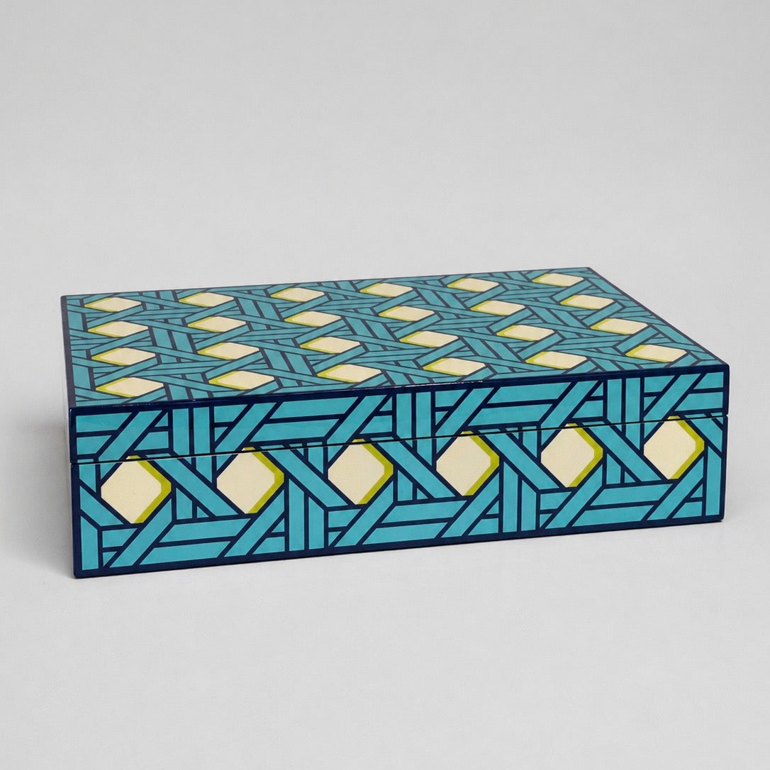 Caja Lacada Basketweave Grande. Jonathan Adler