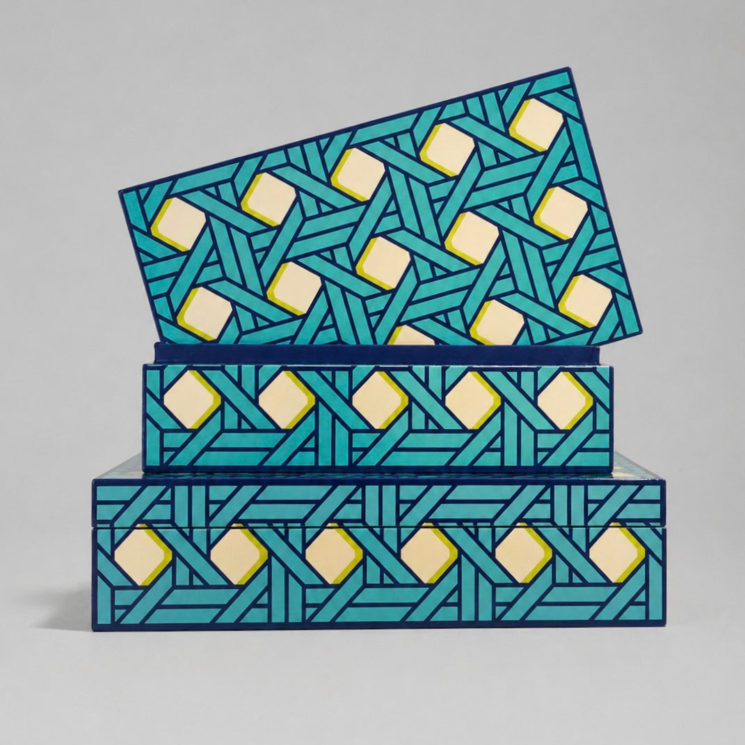 Caja Lacada Basketweave Mediana. Jonathan Adler