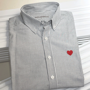 Heart Embroidered Black Stripped Oxford Shirt