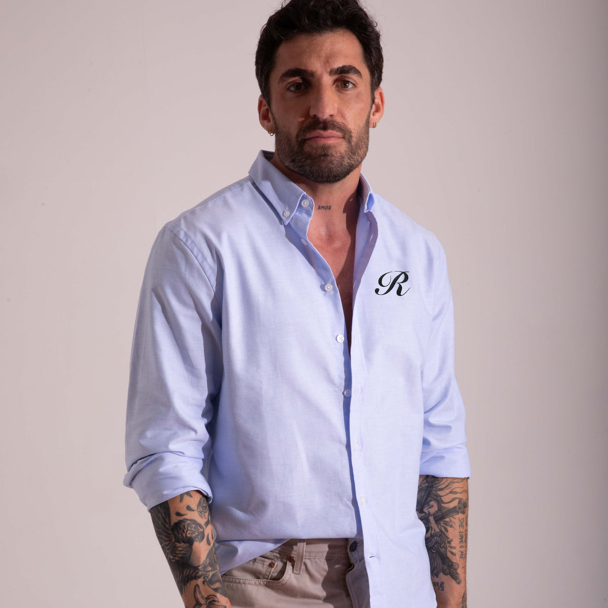 Camisa Oxford Azul Personalizada con tus Iniciales