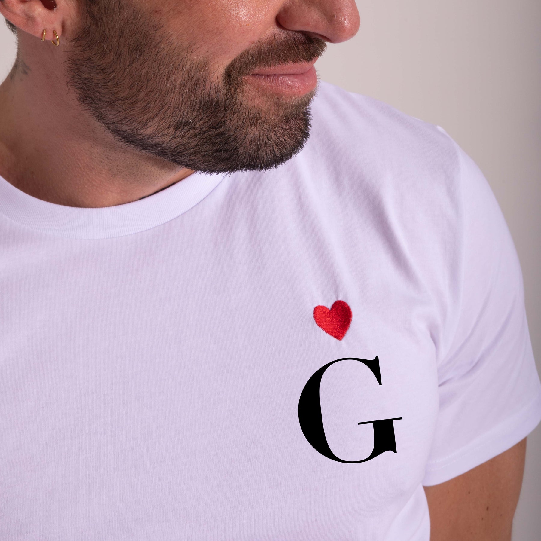 Personalized Heart Embroidered White T-Shirt