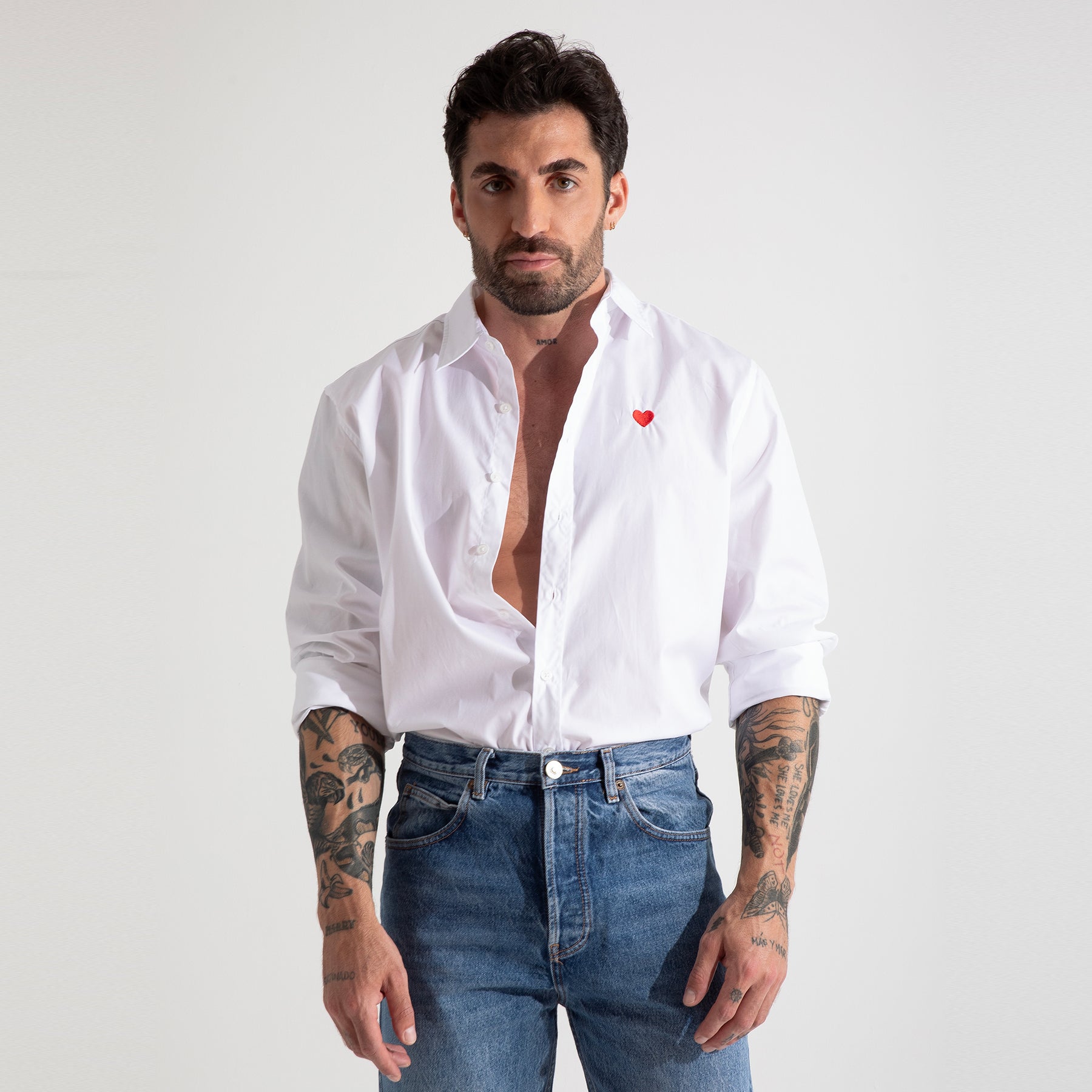 Camisa Popelín Blanca Corazón