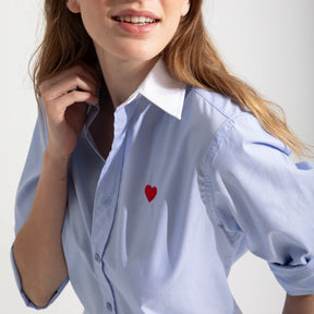 Camisa Popelín Azul Corazón