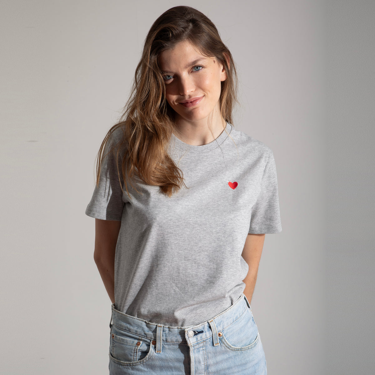 Heart Embroidered Grey T-Shirt