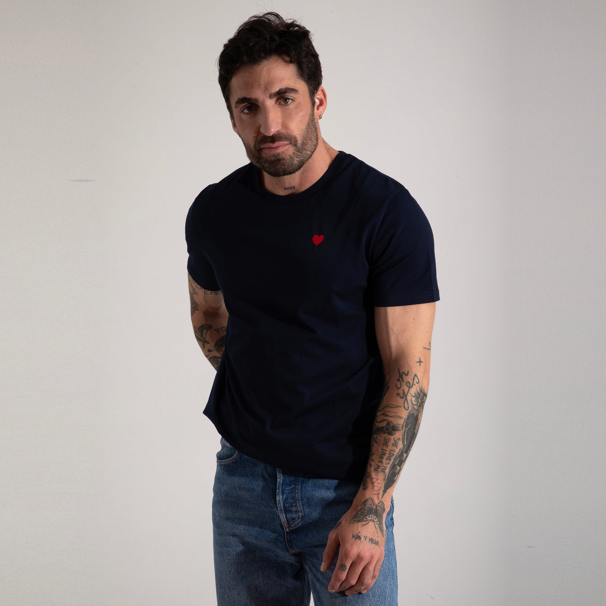 Heart Embroidered Navy T-Shirt