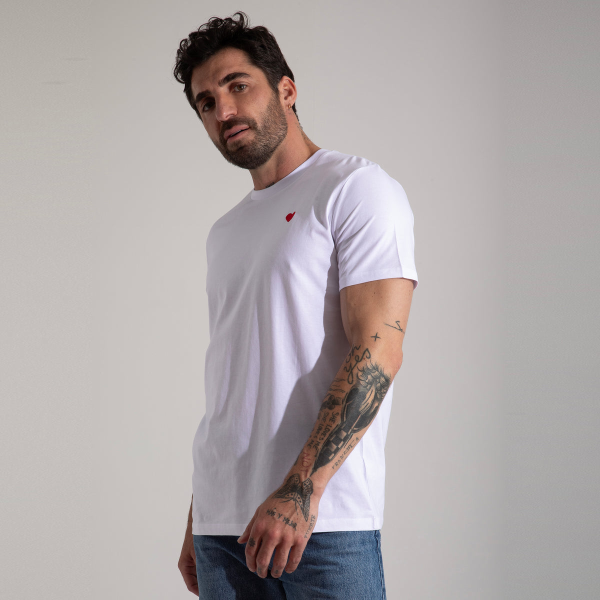 Heart Embroidered White T-Shirt