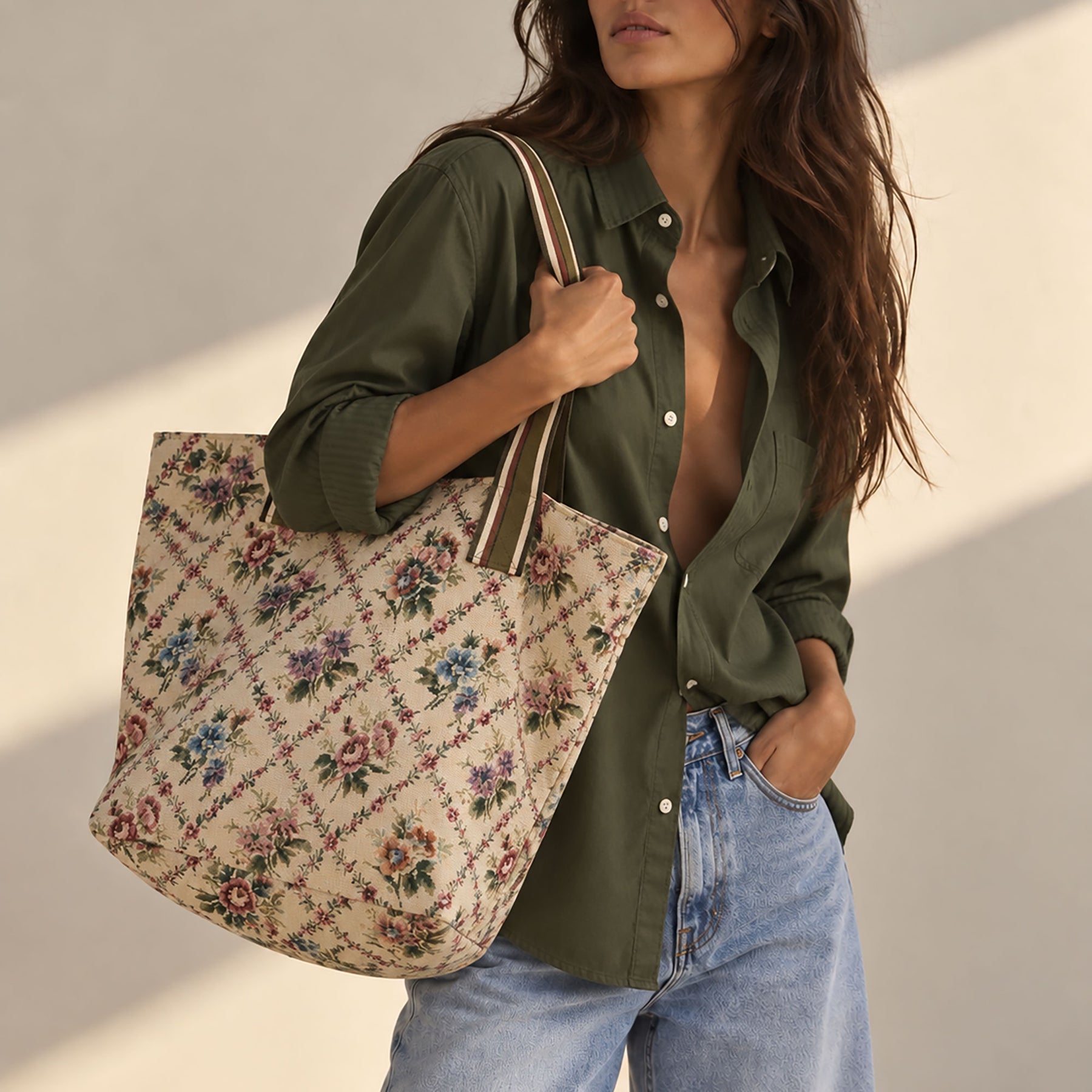 Bolsa Shopping Jacquard Flores. Mess 19