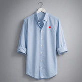 Heart Embroidered Blue Oxford Shirt