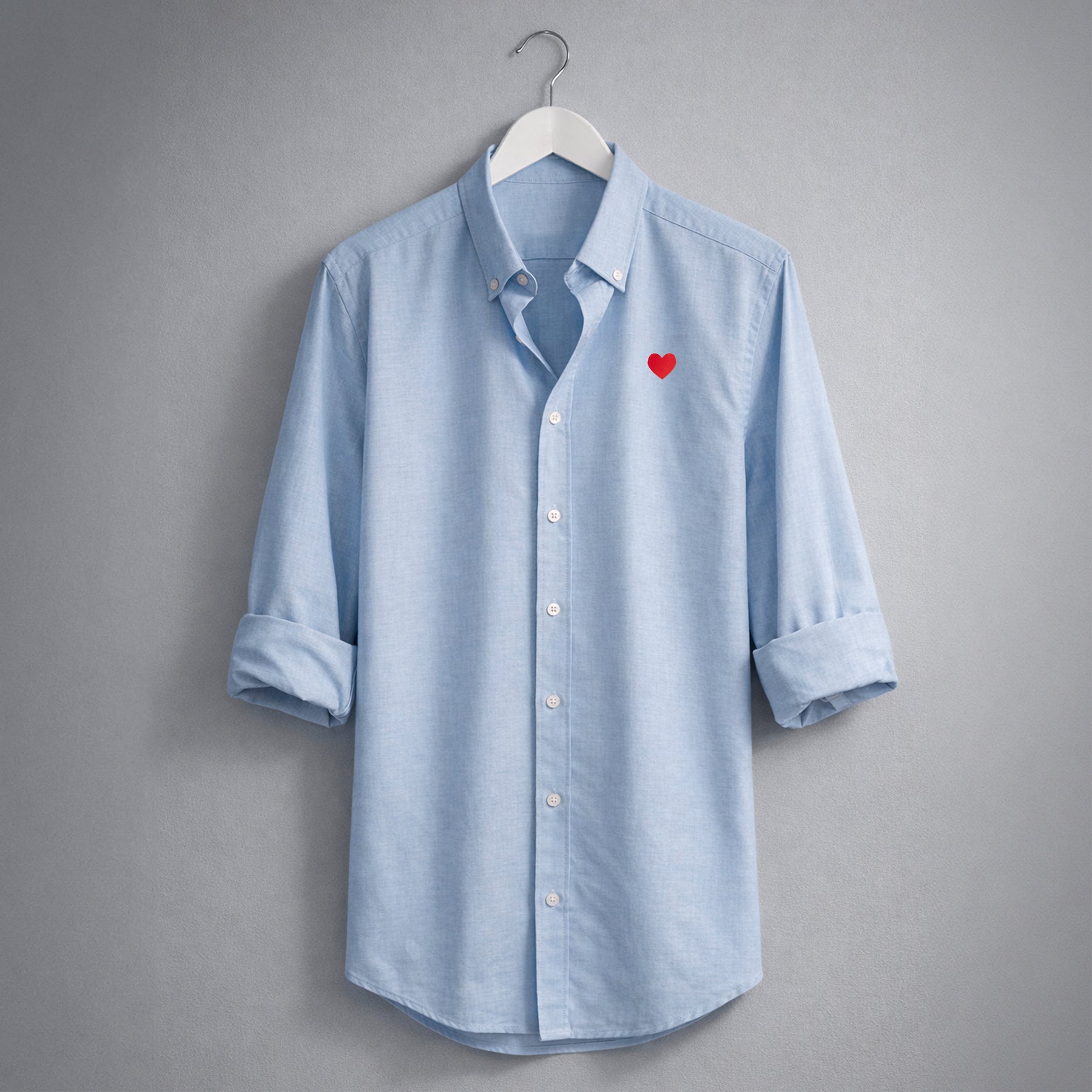 Heart Embroidered Blue Oxford Shirt