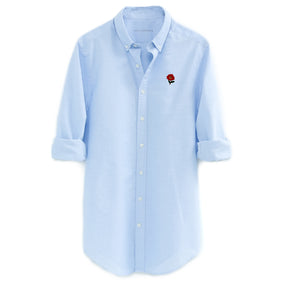 Camisa Oxford Azul Flor Bordada