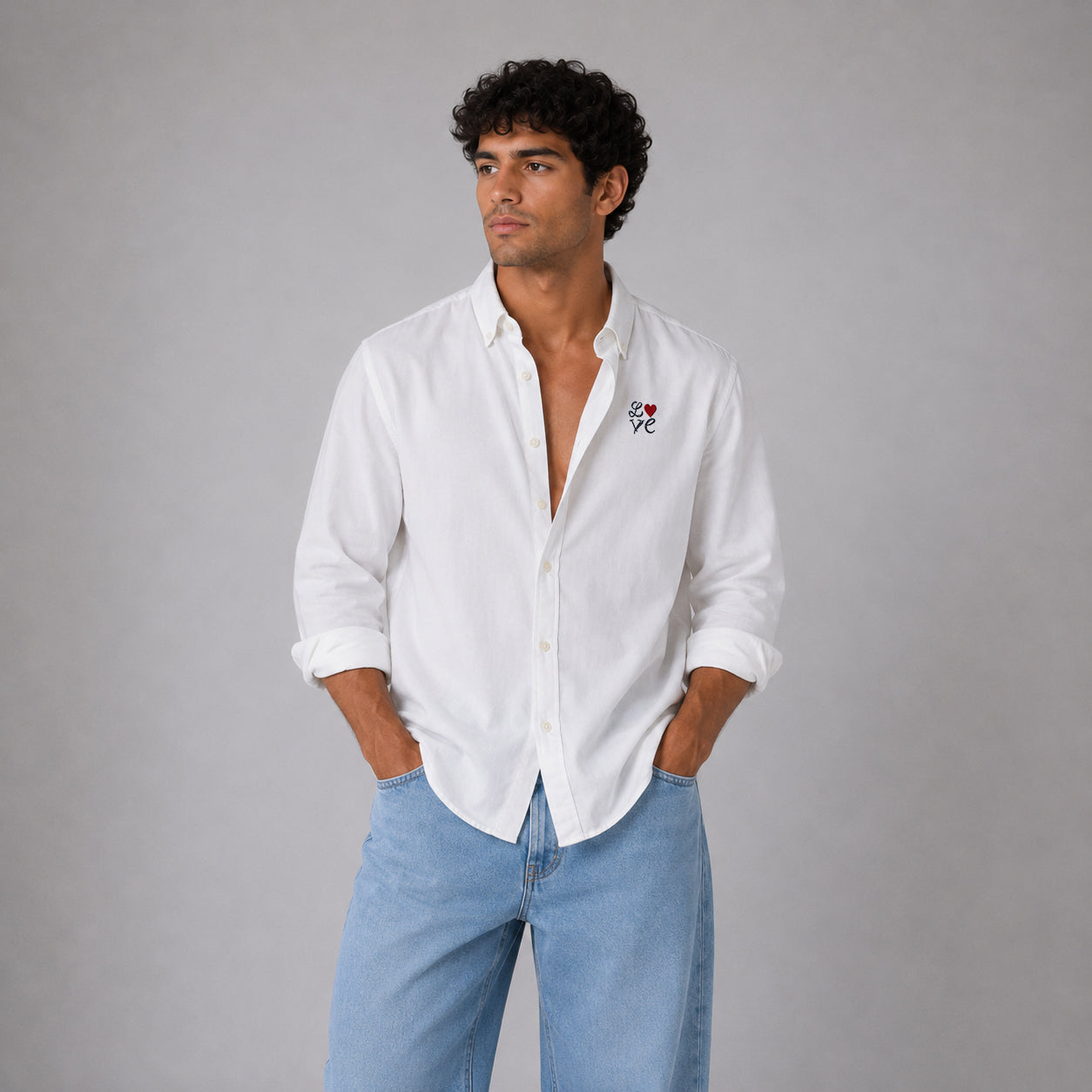 Whiet Oxford Shirt. LOVE Embroidered