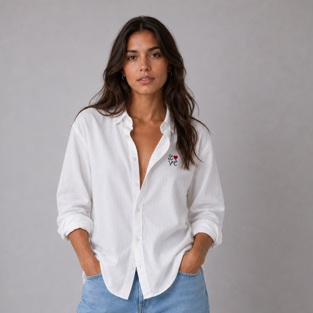 Whiet Oxford Shirt. LOVE Embroidered