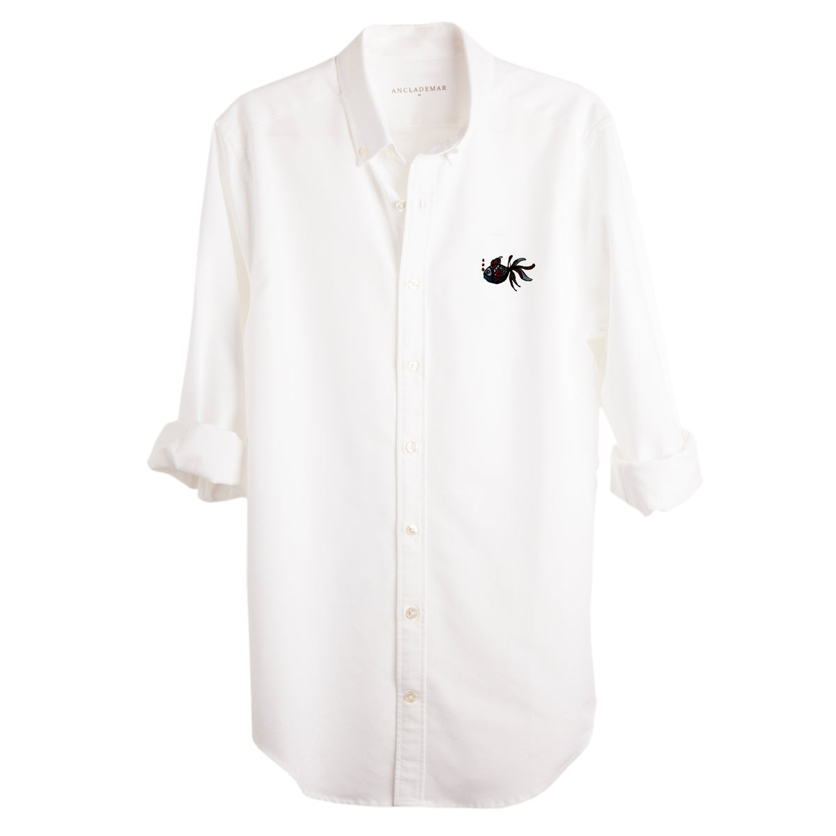 White Oxford Shirt. Embroidered Fish