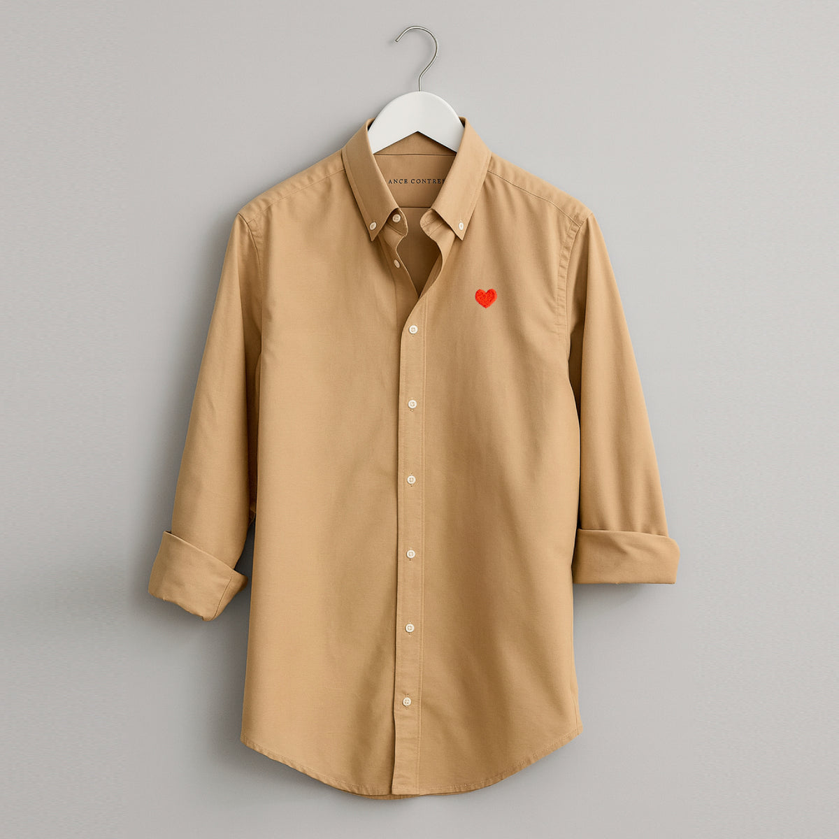 Camel Oxford Shirt. Heart Embroidered