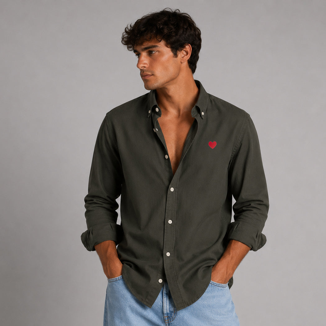 Camisa Oxford Caqui Corazón