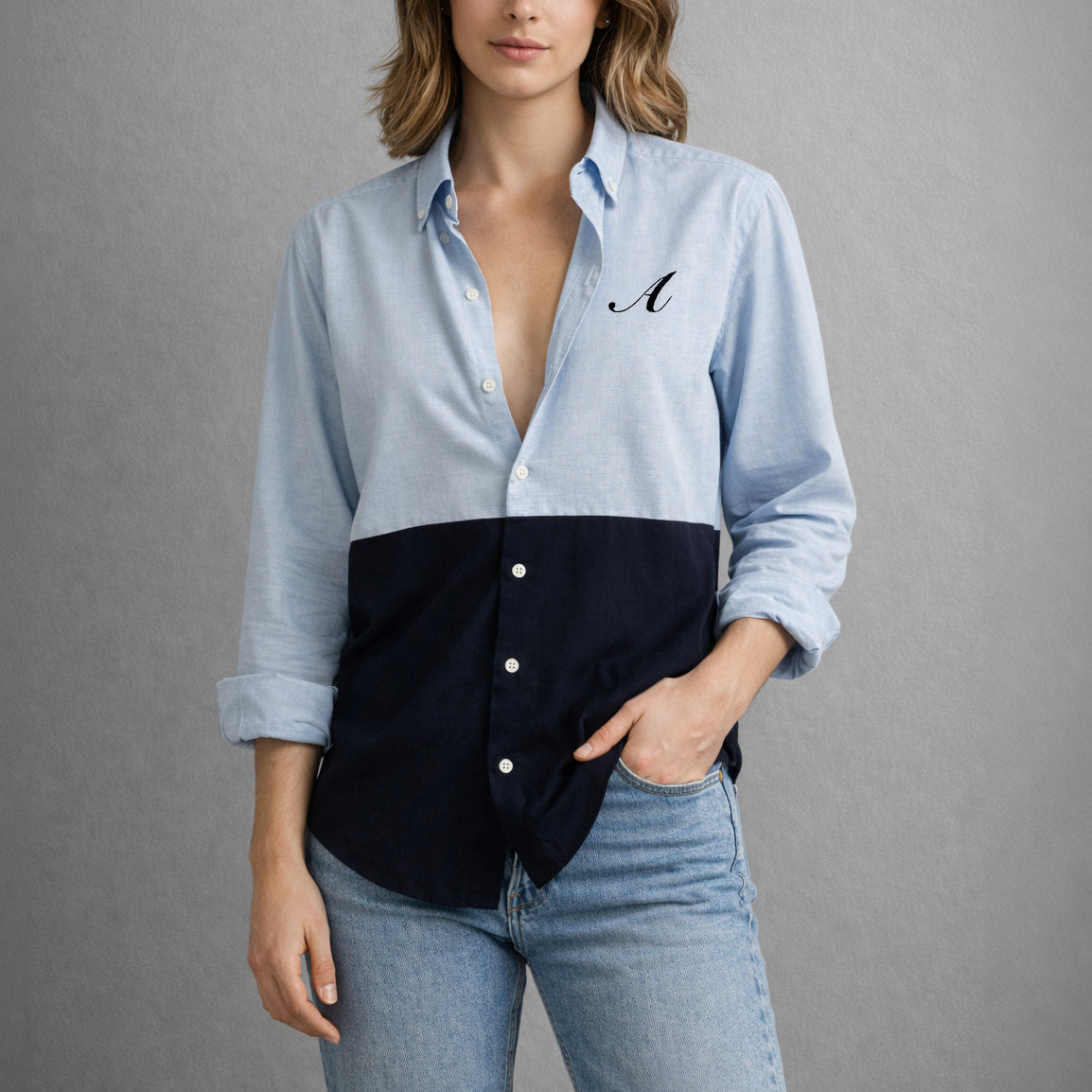 Personalized Color Block Oxford Shirt