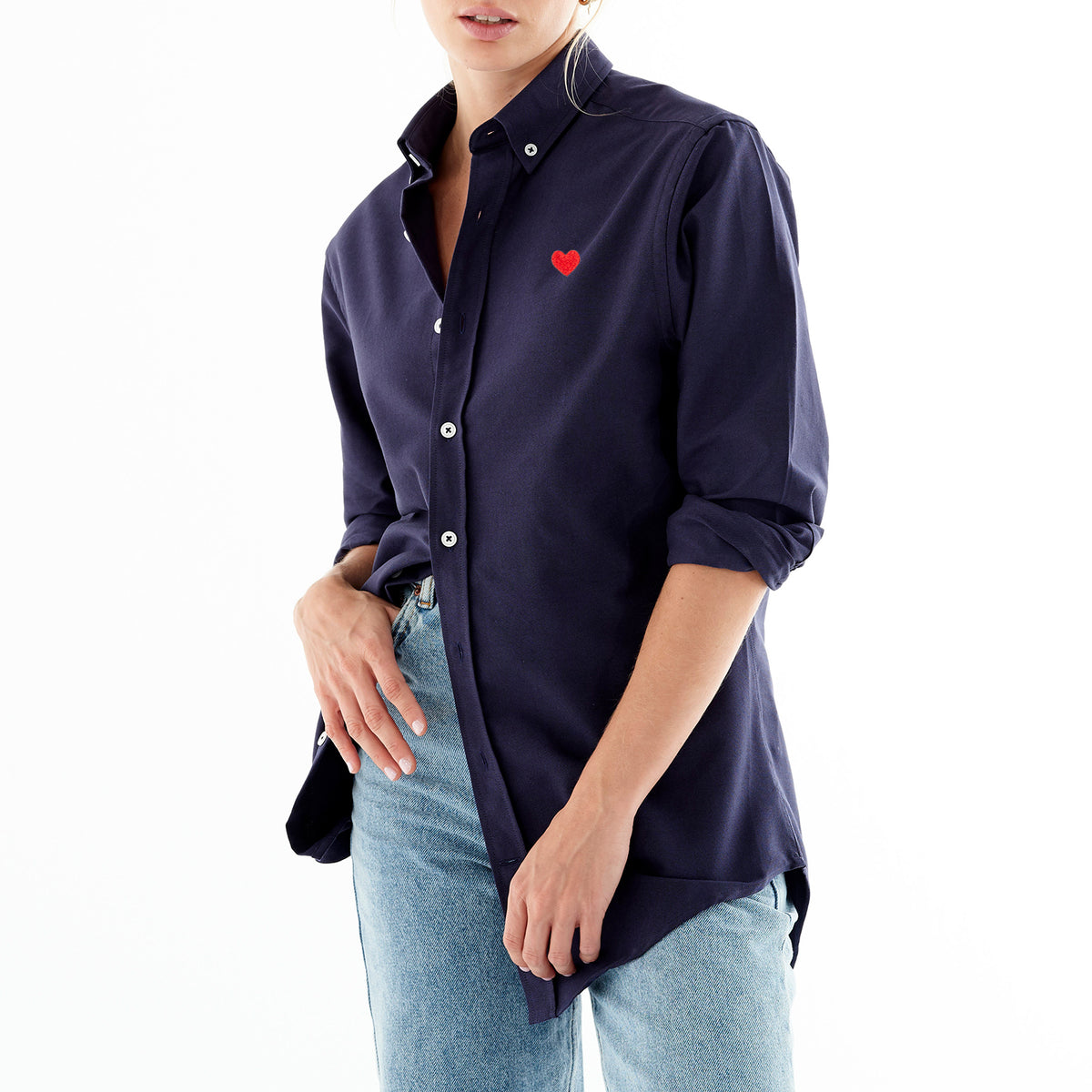 Heart Embroidered Navy Oxford Shirt