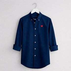 Heart Embroidered Navy Oxford Shirt