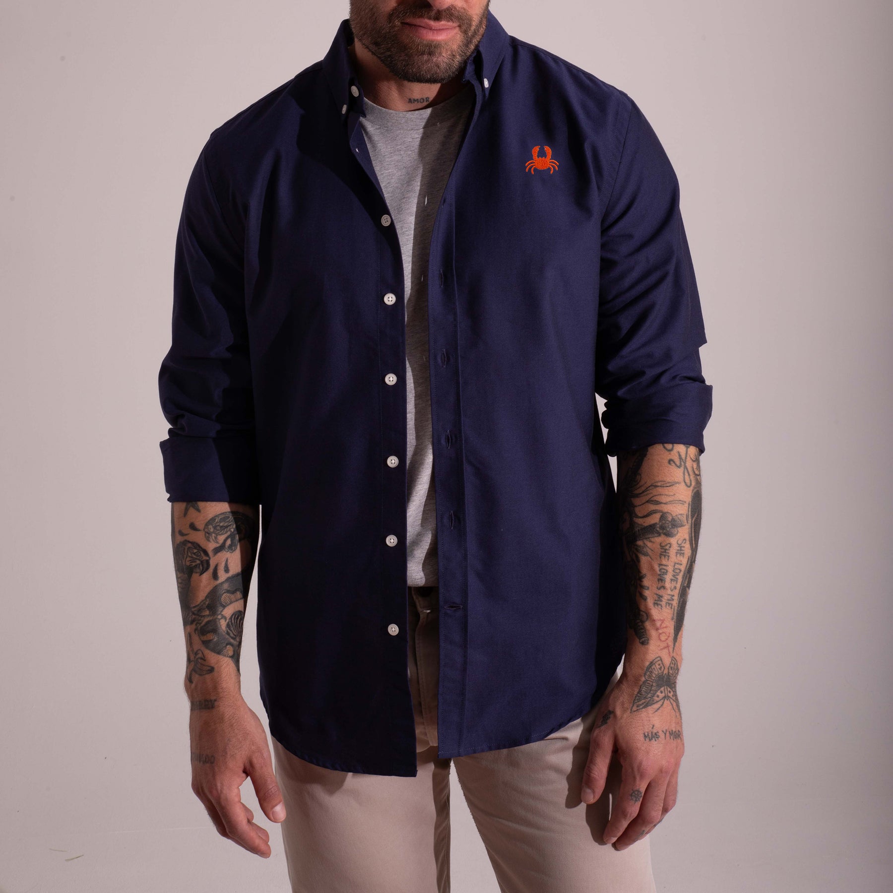 Camisa Oxford Navy. Cangrejo