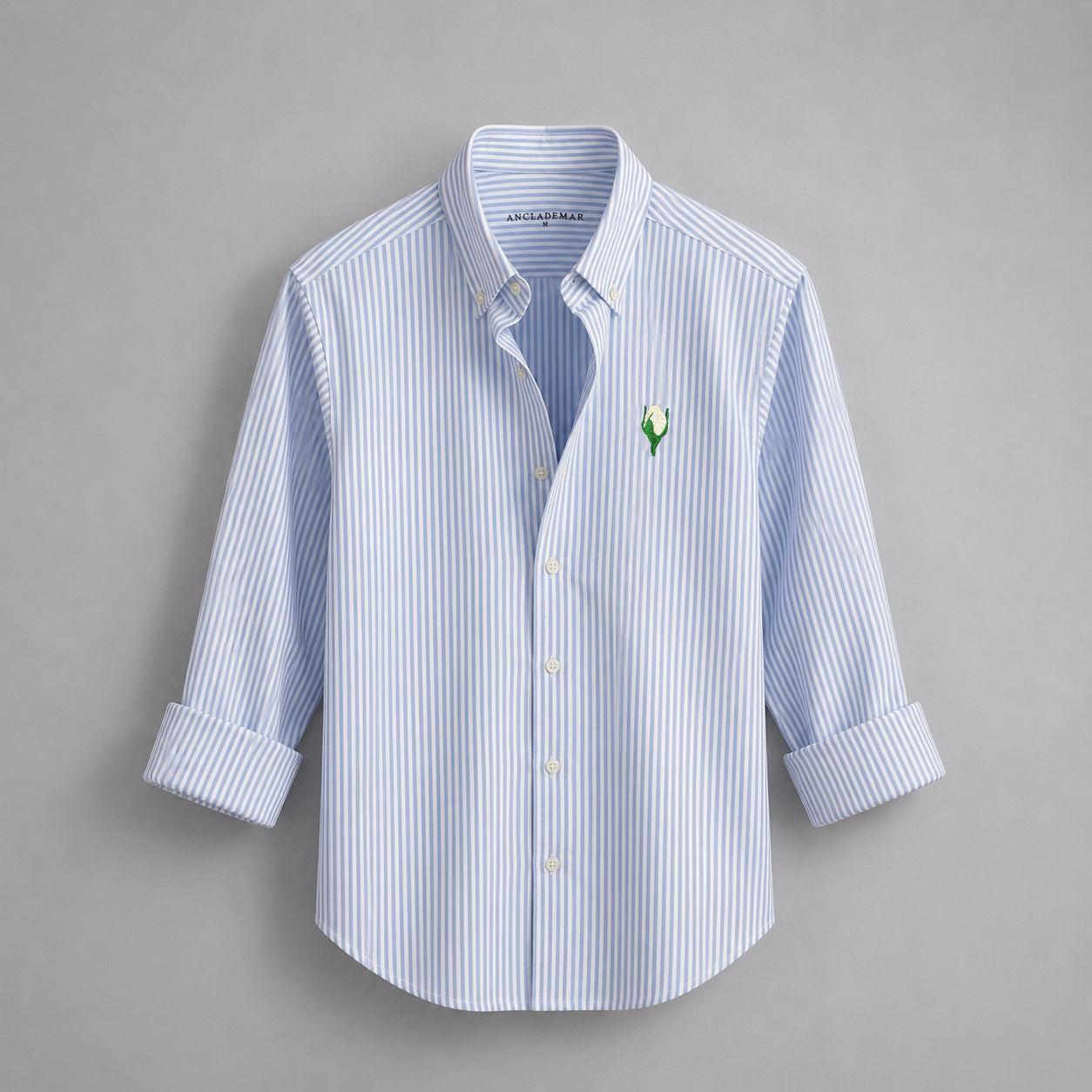 Oxford Shirt Blue Stripes. Heart Embroidered